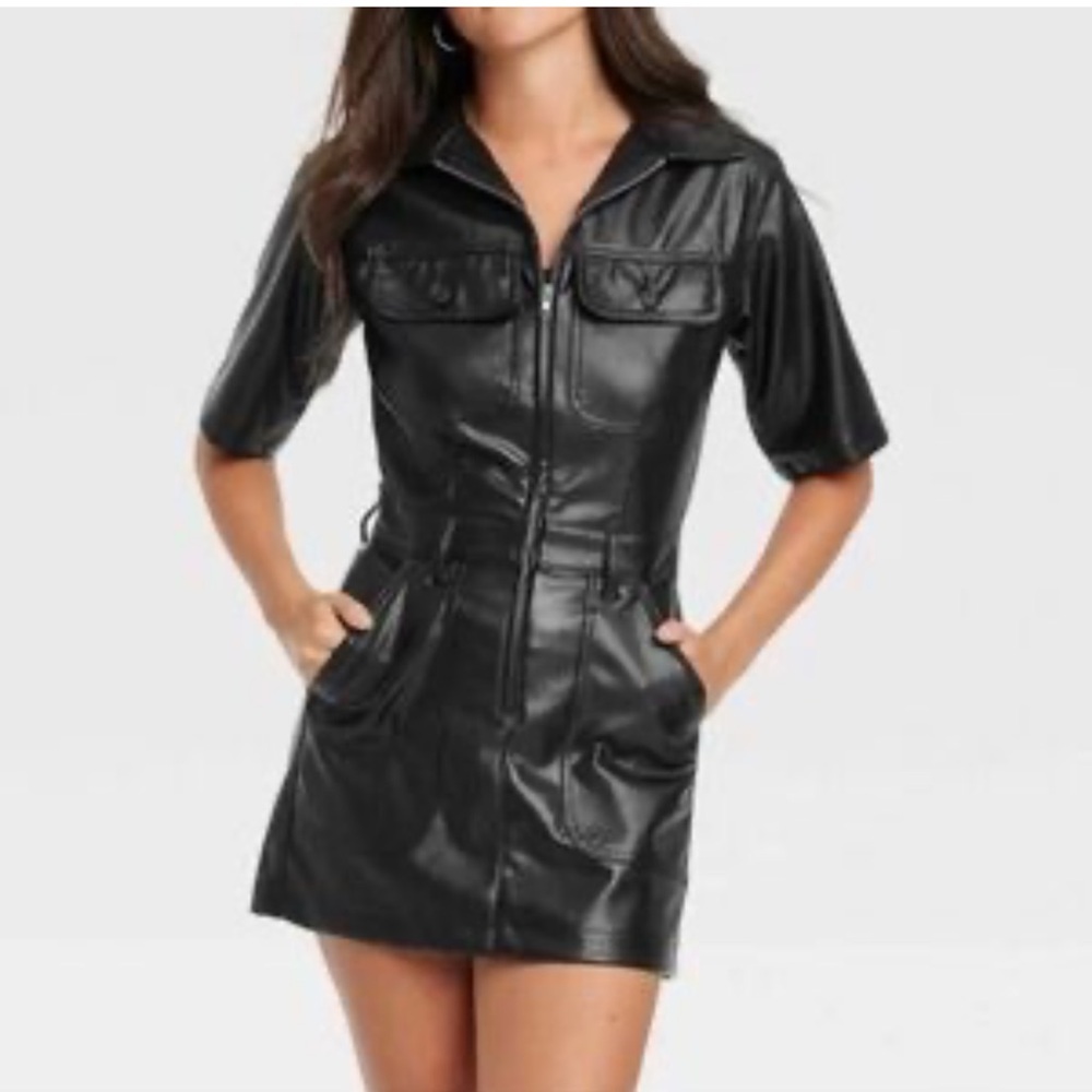 Universal Thread Black Faux Leather Mini Dress